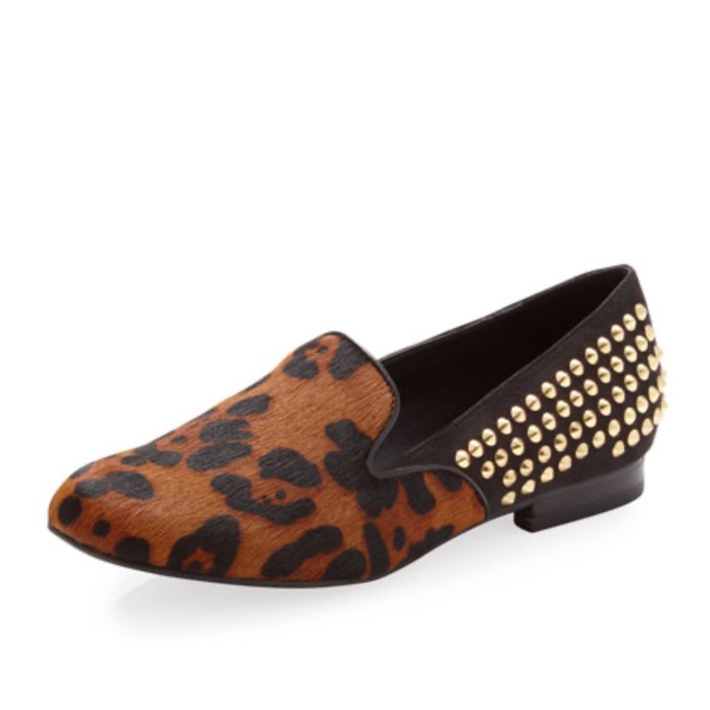 Francine Calf Hair Studded Leopard Flats